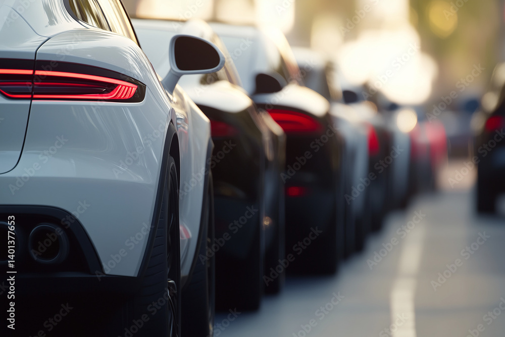 White SUV Focused in Parking Lot – Modern Automotive Scene with Depth and Copy Space White SUV Focused in Parking Lot – Modern Automotive Scene with Depth and Copy Space