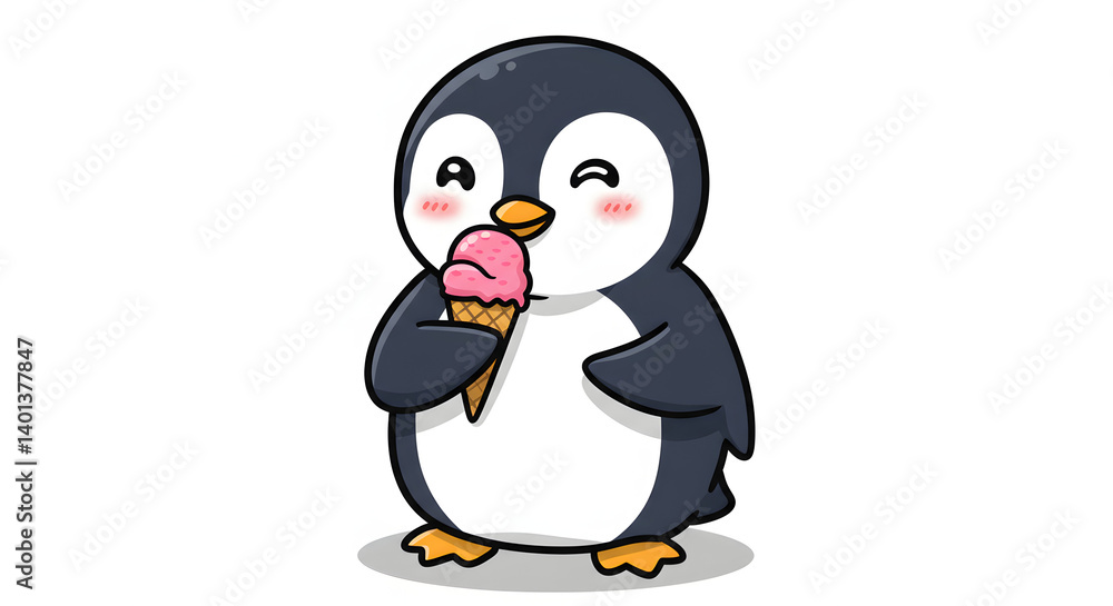 Fototapeta premium Adorable winter penguin cartoon vector illustration for cold weather themes and nursery decor