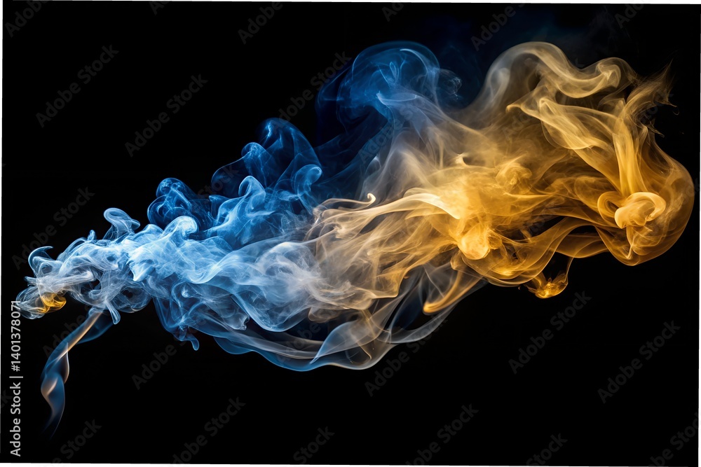 Suspended Flame with Blue-Gold Smoke – Isolated on White
