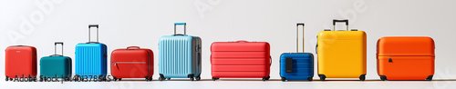 Vibrant Travel Luggage Collection – Colorful Suitcases, Backpacks & Boxes on White Background (Ultra-Realistic Photo, Copy Space)
