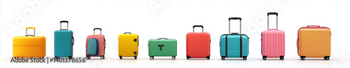 Vibrant Travel Luggage Collection – Colorful Suitcases, Backpacks & Boxes on White Background (Ultra-Realistic Photo, Copy Space)