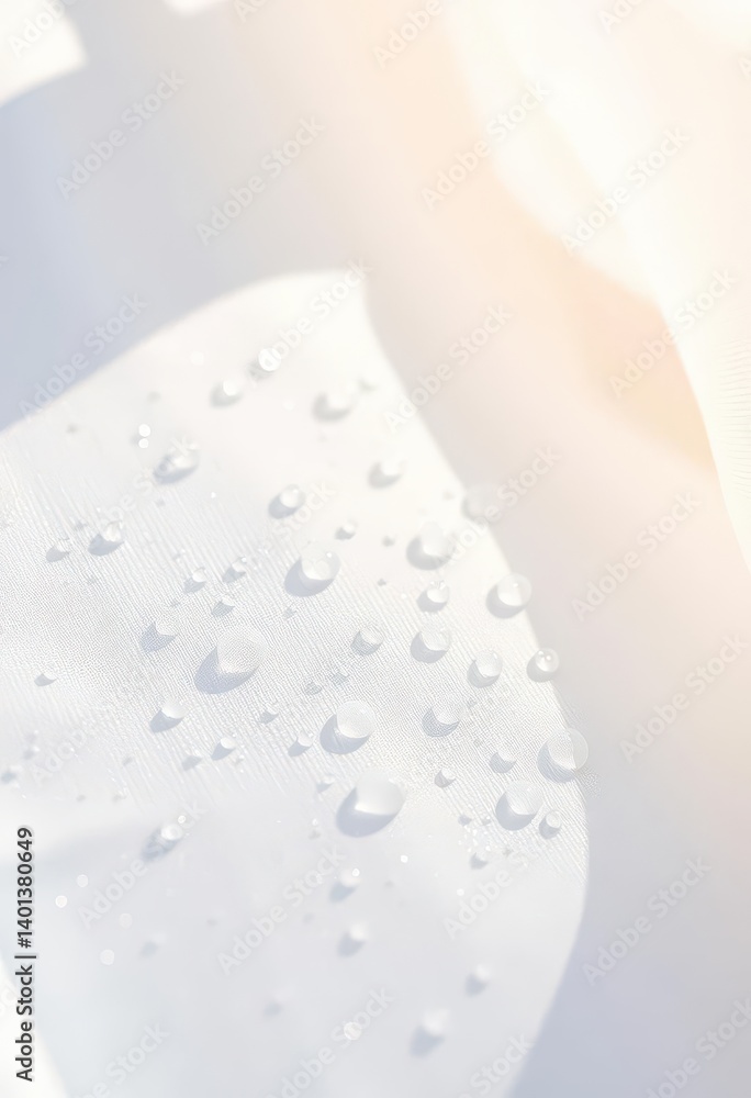 Tiny dewdrops cling to crisp white sheets, sunlight illuminating the droplets, drops, nature Tiny dewdrops cling to crisp white sheets, sunlight illuminating the droplets, drops, nature