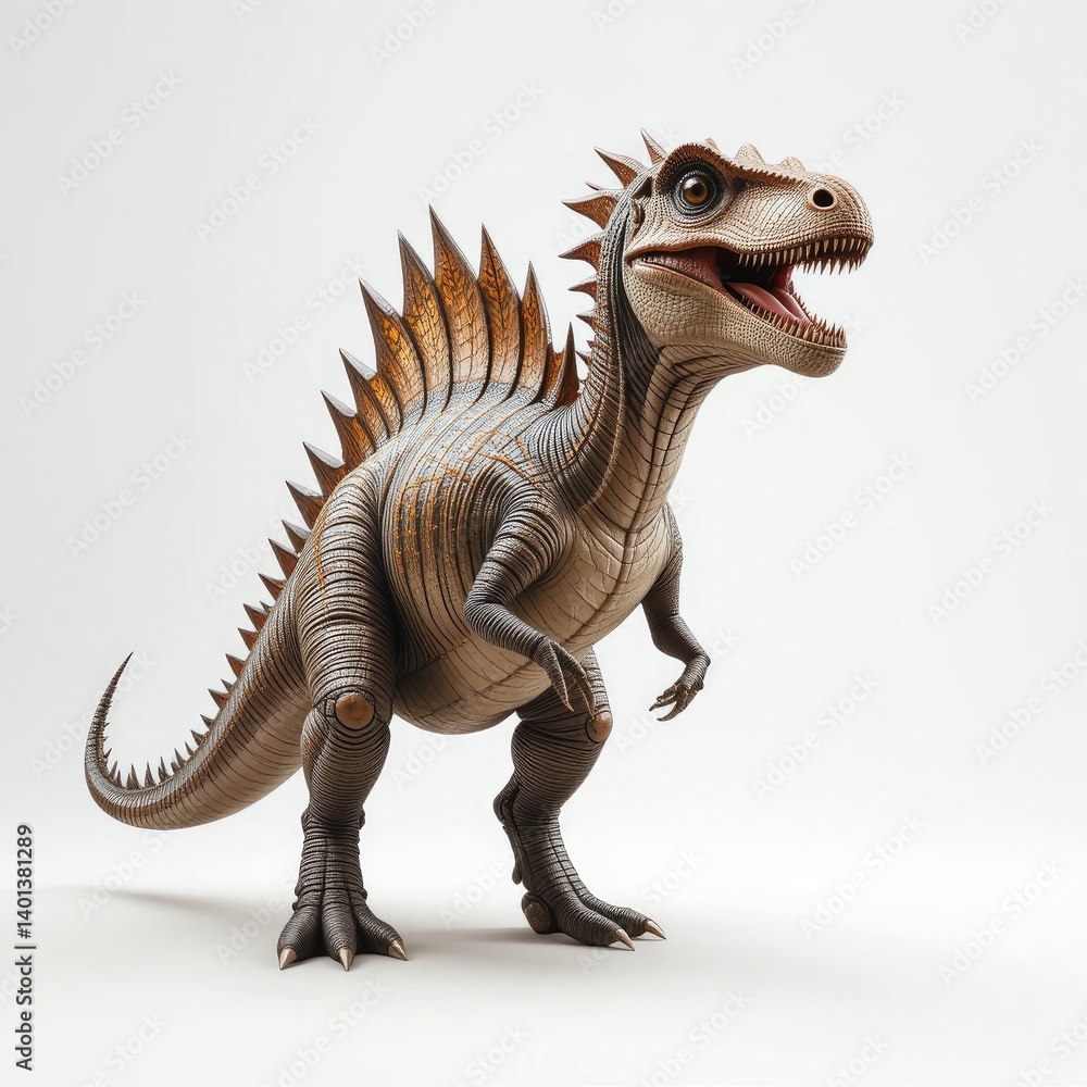 Spinosaurus Dinosaur Standing and Roaring on a White Background Illustration