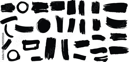 Wallpaper Mural Hand Drawn Brush Strokes & Grunge Shapes Set - Black Ink Paint Textures, Artistic Doodle Elements, Vector Illustration Collection Torontodigital.ca