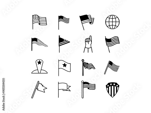 Patriotic American Symbols in Monochrome Design. This vector graphic features a stylized monochrome design showcasing American patriotism.