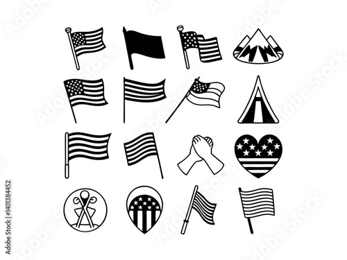 Patriotic American Symbols in Monochrome Design. This vector graphic features a stylized monochrome design showcasing American patriotism.