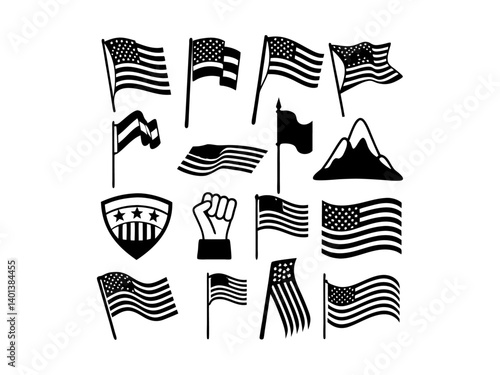 Patriotic American Symbols in Monochrome Design. This vector graphic features a stylized monochrome design showcasing American patriotism.
