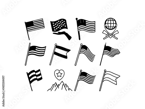 Patriotic American Symbols in Monochrome Design. This vector graphic features a stylized monochrome design showcasing American patriotism.