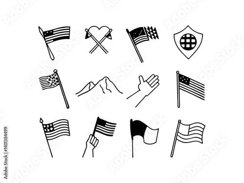 Patriotic American Symbols in Monochrome Design. This vector graphic features a stylized monochrome design showcasing American patriotism.