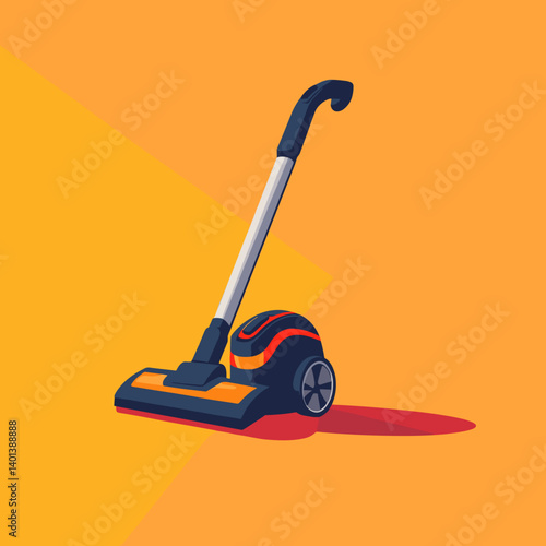 Vector illustration of a modern vacuum cleaner in a vibrant and cheerful design for household cleaning