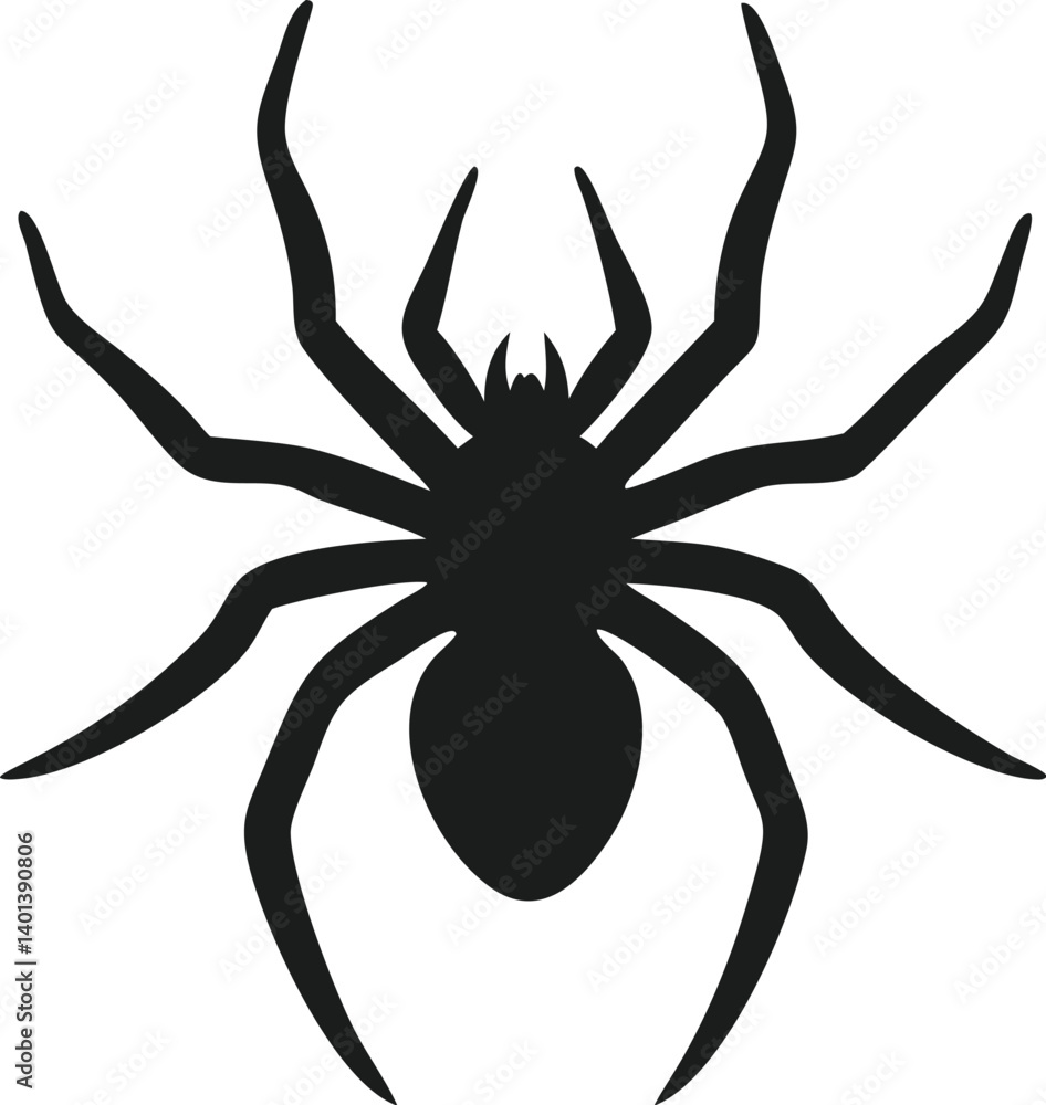 Obraz premium Black Spider Silhouette, Arachnid, Eight Legs, Insect, Halloween, Design, Vector, Illustration, Art,
