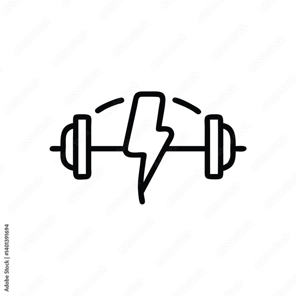 Energetic Fitness Concept With Barbell And Lightning Bolt Symbol In Outline Style Energetic Fitness Concept With Barbell And Lightning Bolt Symbol In Outline Style