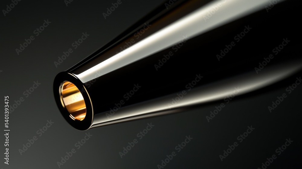 Close-up view of a sleek, metallic object highlighting its modern design and details. Close-up view of a sleek, metallic object highlighting its modern design and details.