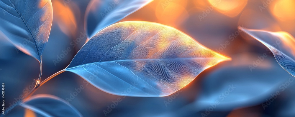 Obraz premium Close-up view of delicate leaves with soft, glowing light behind them.