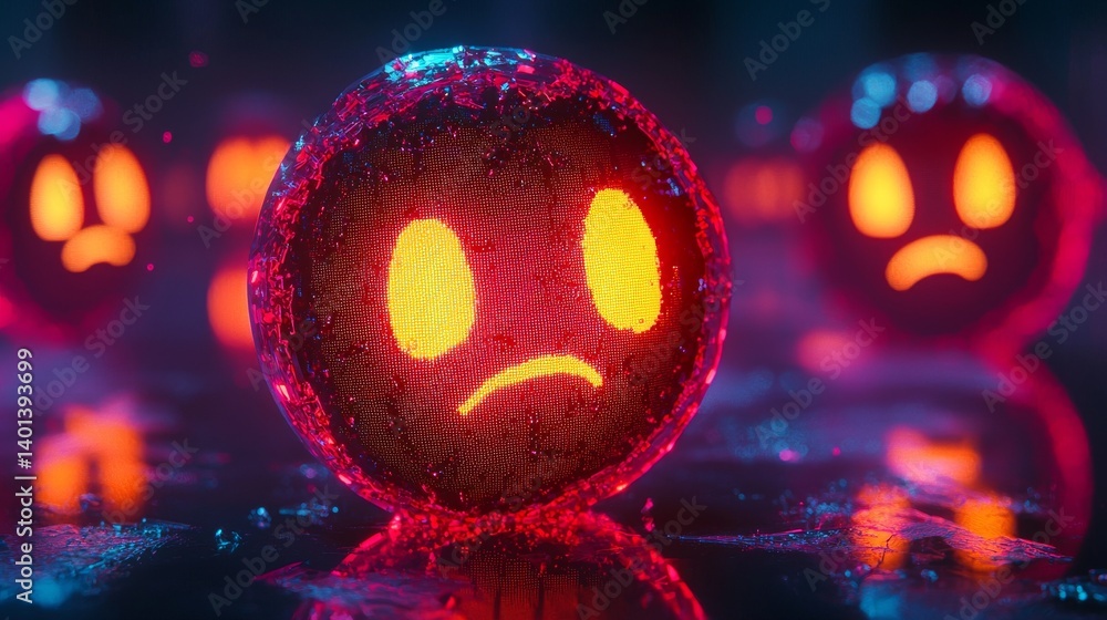 Obraz premium Colorful emoticons evoke emotions in a vibrant digital landscape, reflecting feelings.