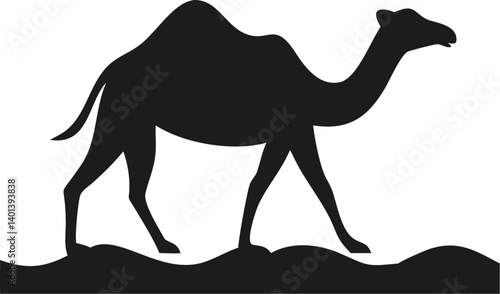 Desert Camel Silhouette, Arabian Wildlife, Black and White Icon