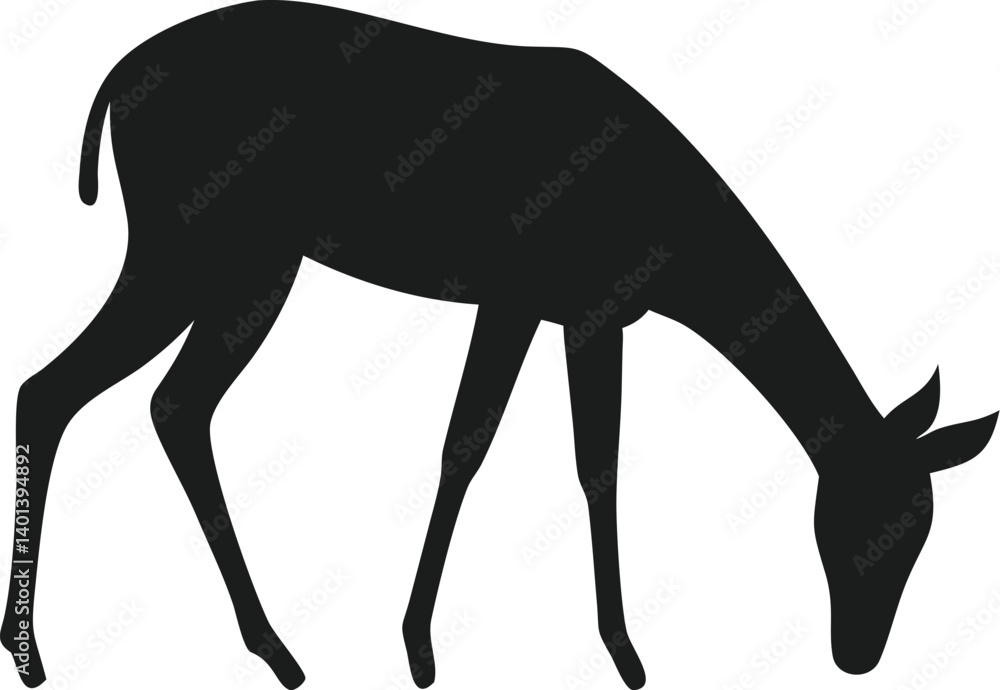 Obraz premium Black Silhouette of a Grazing Deer Wildlife, Nature, Animal