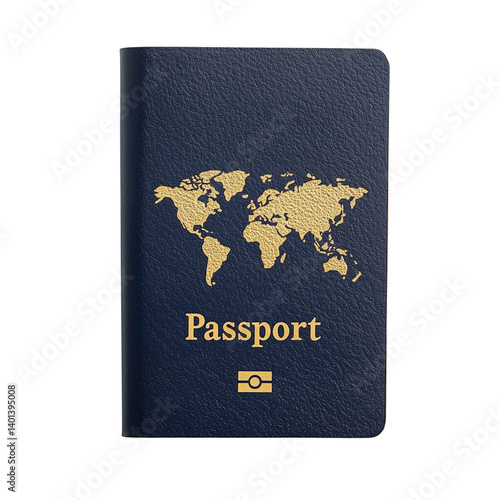 Minimalist dark blue passport isolated on transparent background for travel and identity concepts