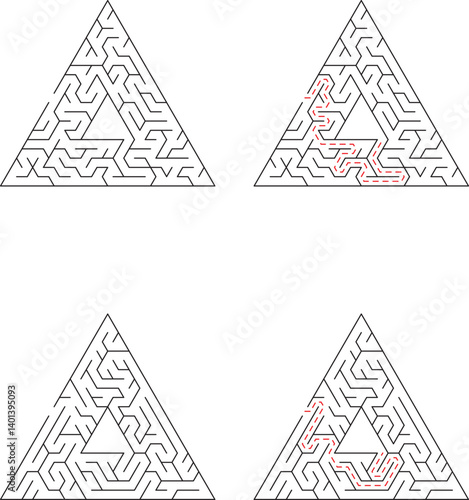 Triangular Maze Puzzle Solution Steps, Pathfinding, Brain Teaser