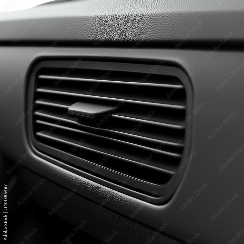 Black car air vent with fine slats on plain white background, modern interior detail Black car air vent with fine slats on plain white background, modern interior detail