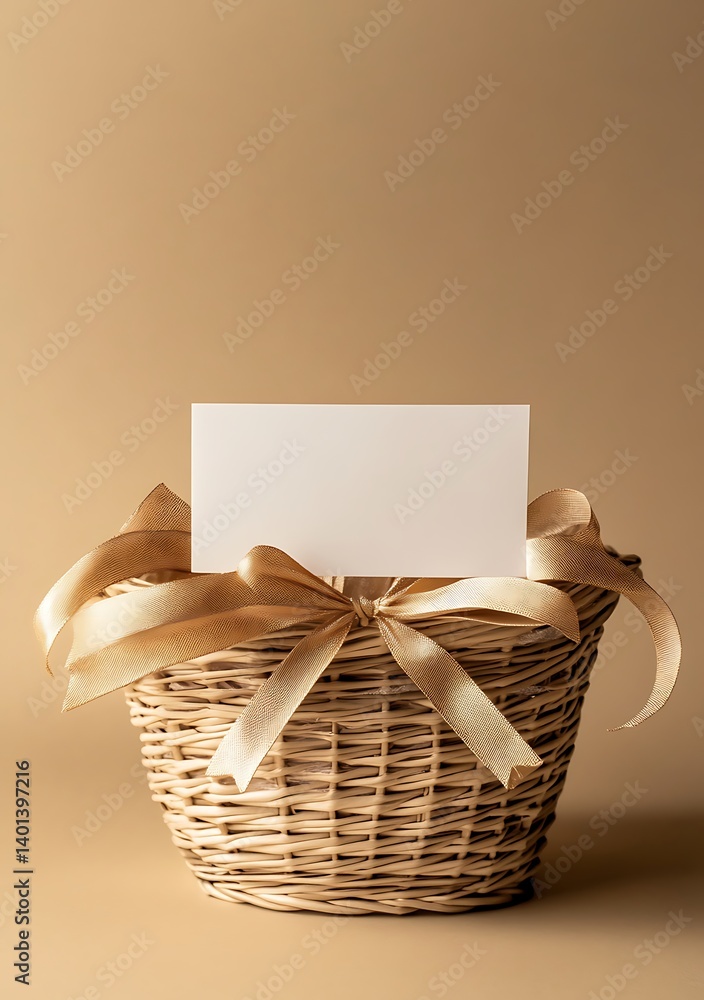 custom made wallpaper toronto digitalElegant gift basket with an empty card, wrapped in cellophane and tied with a ribbon on a beige background