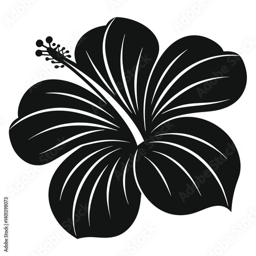 Black and White Hibiscus Flower, Simple Floral Design, Tropical Icon