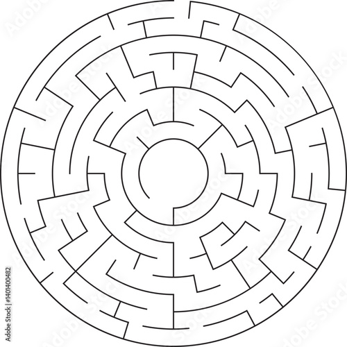 Circular Maze Puzzle Labyrinth Game, Pathfinding Challenge, Concentric Rings