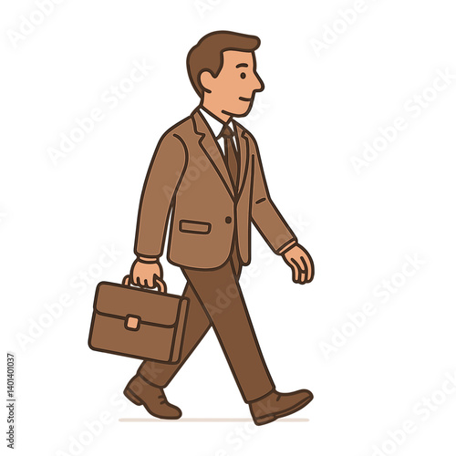 Businessman walking confidently with briefcase on white background  