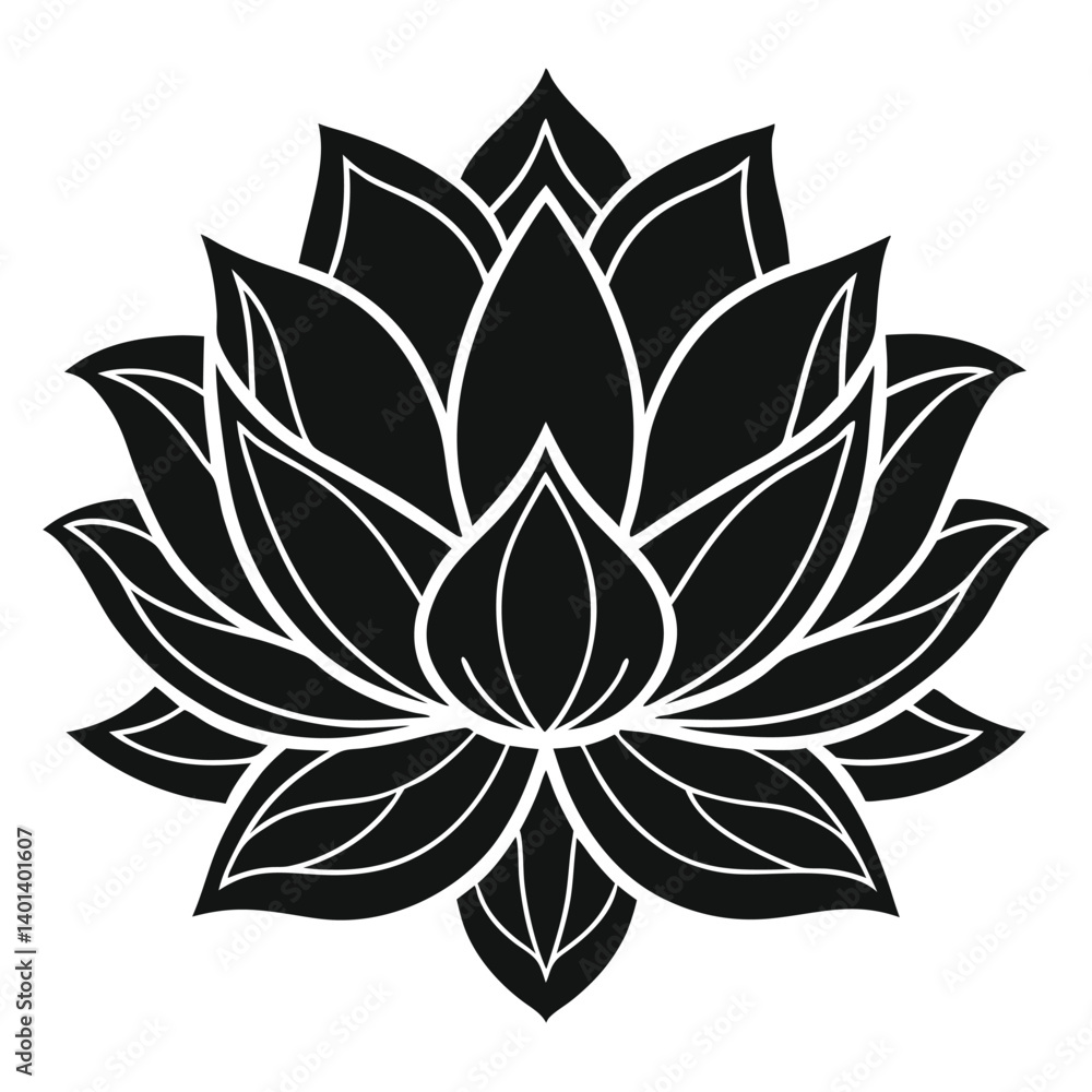Black and White Stylized Lotus Flower Sacred Geometry Design Black and White Stylized Lotus Flower Sacred Geometry Design