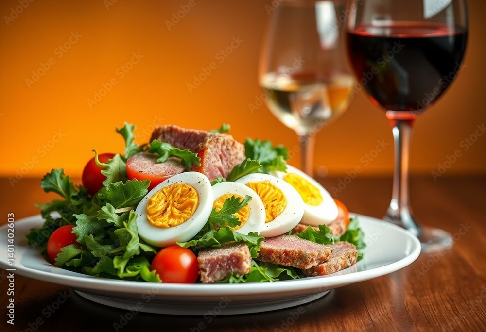 A delicious Nicoise Salad on a white plate A delicious Nicoise Salad on a white plate