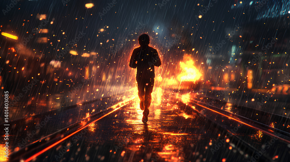 people running on train tracks with colorful effects people running on train tracks with colorful effects