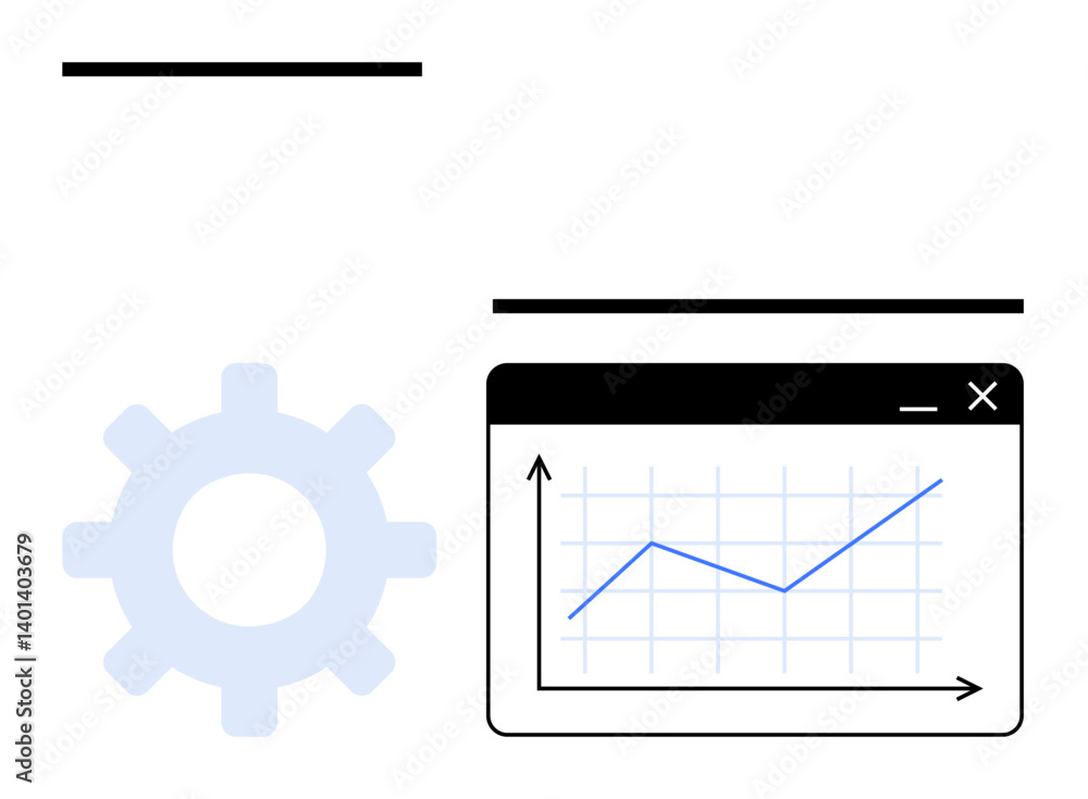 Gear symbol beside a rising line graph in a browser window conveys concepts thumbs up optimization, analytics, growth. Ideal for business, data, efficiency, development, strategy, teamwork Gear symbol beside a rising line graph in a browser window conveys concepts thumbs up optimization, analytics, growth. Ideal for business, data, efficiency, development, strategy, teamwork