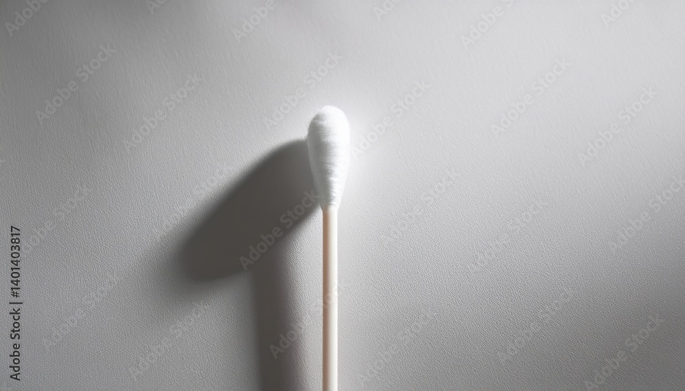 Minimalist cotton swab on neutral background with dramatic shadow Minimalist cotton swab on neutral background with dramatic shadow