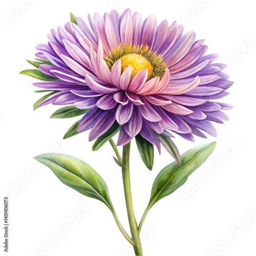 Aster Blossom Watercolor Art White Background