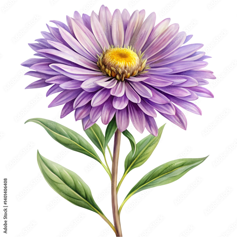 Obraz premium Watercolor Aster Flower Element White Background