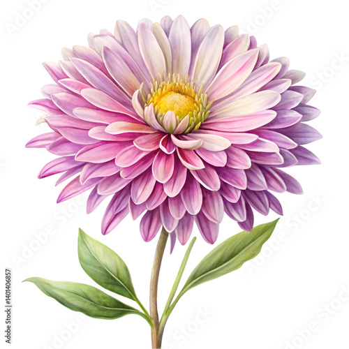 Aster Flower Watercolor Illustration on White Background