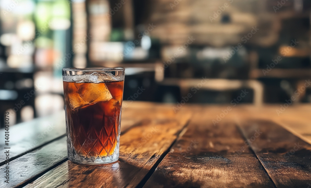 Glass of tea on wood table