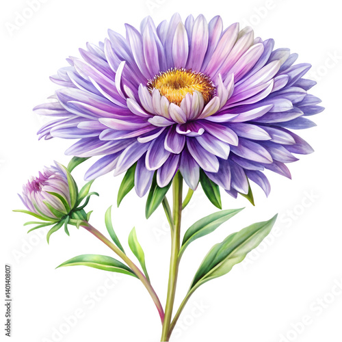 Botanical Aster Watercolor Clipart White Background