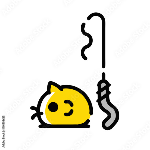 Cat toy icon featuring a playful yellow cat and interactive design, copy space