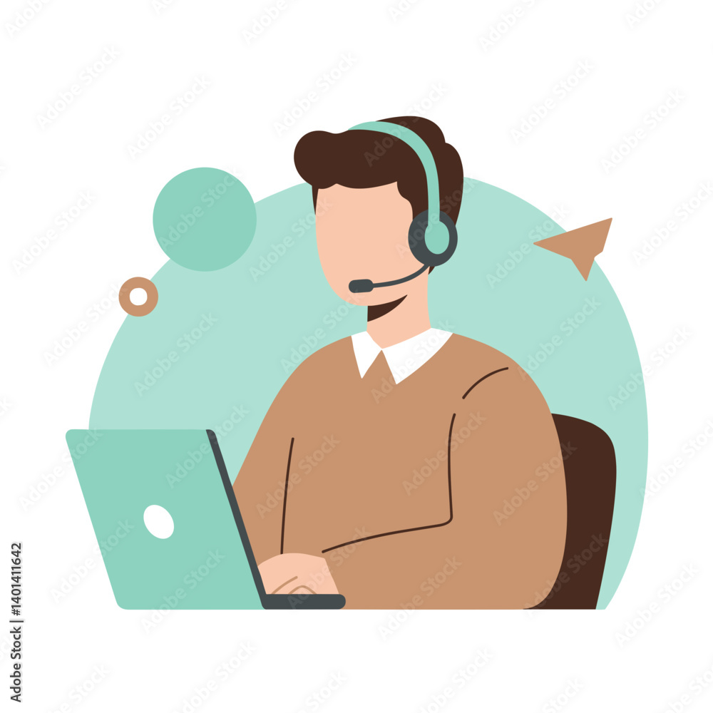 Remote worker using a headset while typing on a laptop Remote worker using a headset while typing on a laptop