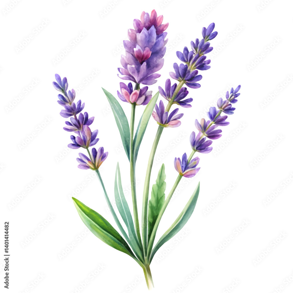 Fototapeta premium Lavender Bloom in Watercolor on White Background