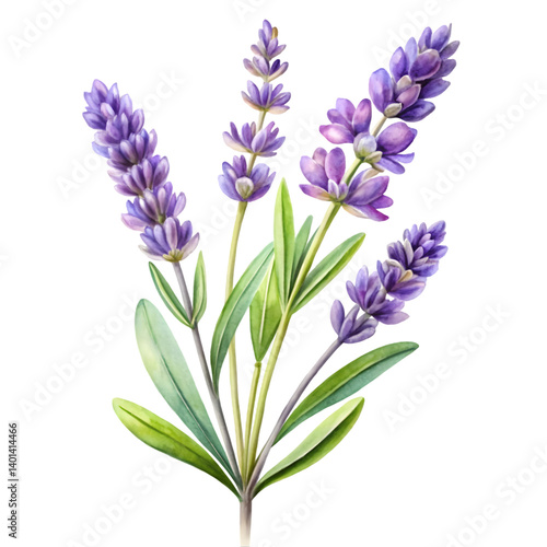 Lavender Flower Isolated on White Background Watercolor
