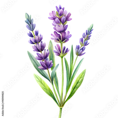 Lavender Watercolor Botanical Art on White