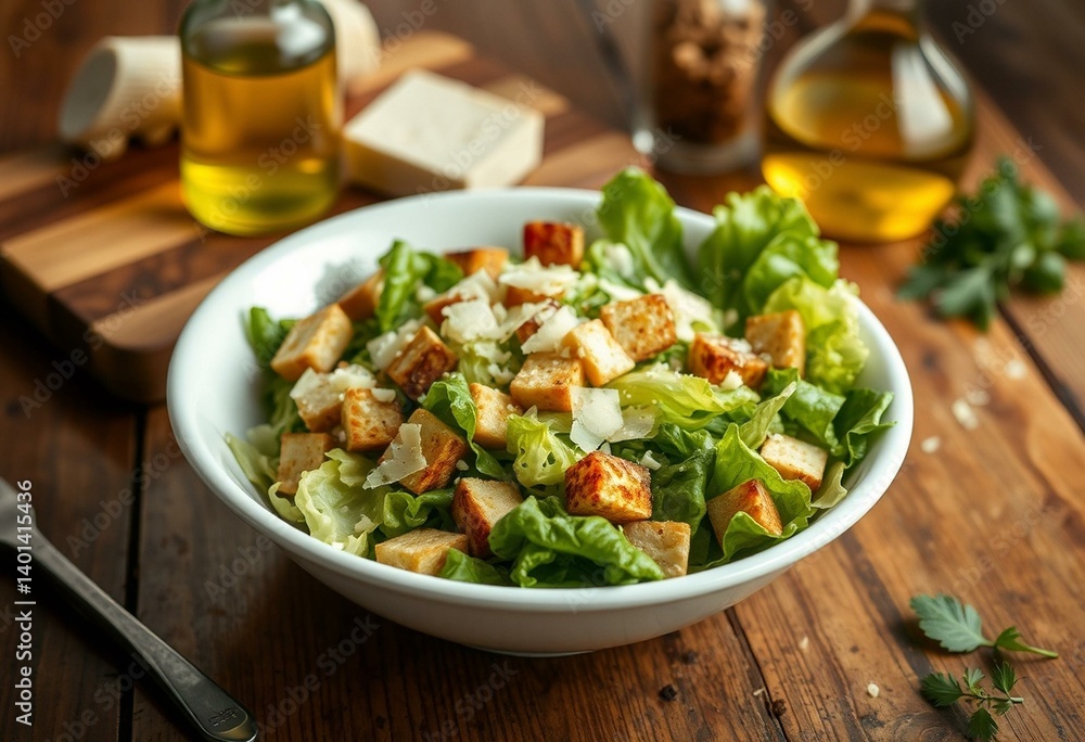Delicious Caesar Salad with crispy romaine lettuce and tangy dressing Delicious Caesar Salad with crispy romaine lettuce and tangy dressing