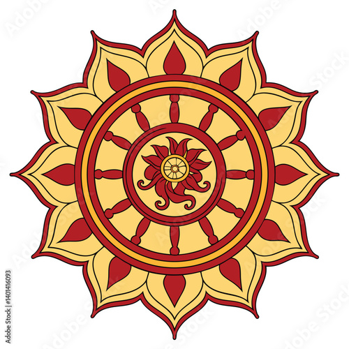 Buddhist Dharmachakra Wheel of Law Eight Spoked Lotus Mandala