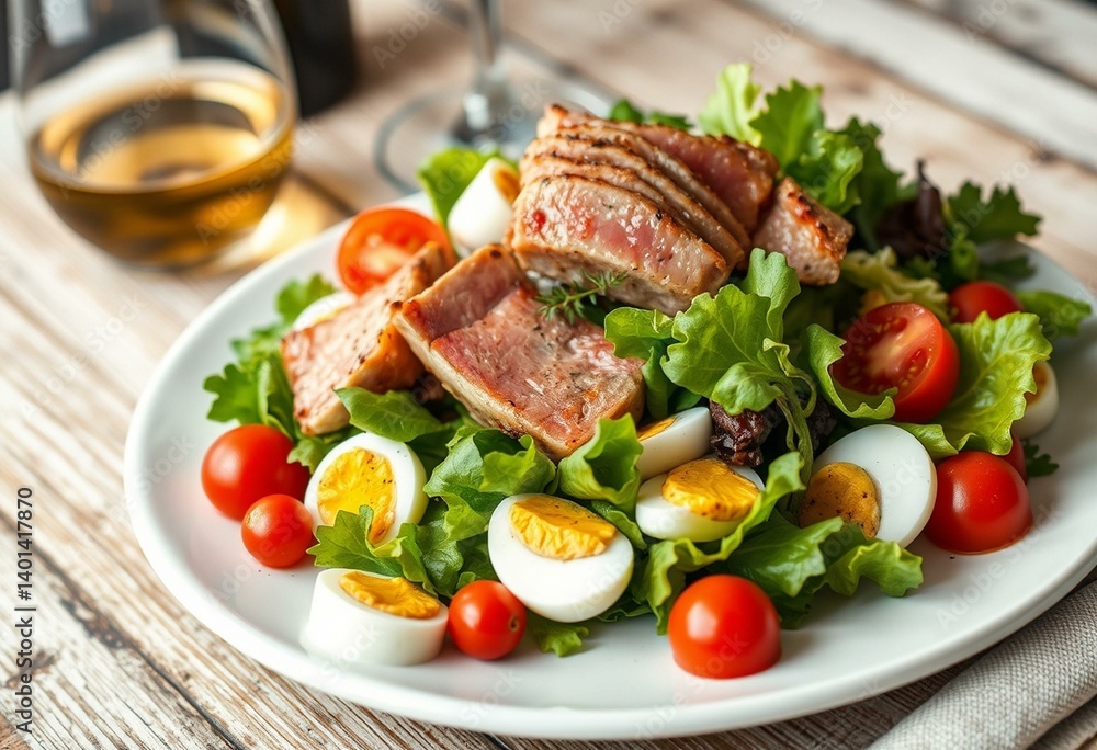 A beautifully composed salad with a variety of fresh ingredients A beautifully composed salad with a variety of fresh ingredients