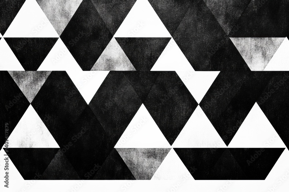 Geometric triangle pattern in black and white showcasing a clean and minimalist design with a repeating motif