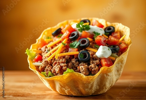 Taco Salad with ground beef, lettuce, tomatoes, and cheese