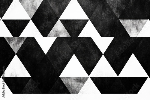 Obraz na płótnie Geometric triangle pattern in black and white showcasing a clean and minimalist design with a repeating motif w salonie