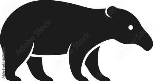 Silhouette of a Tapir Mammal, Herbivore, Wildlife, Nature, Animal, Icon, Black, White, Background, 